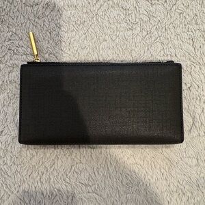 Black Textured Wallet with Gold Zipper